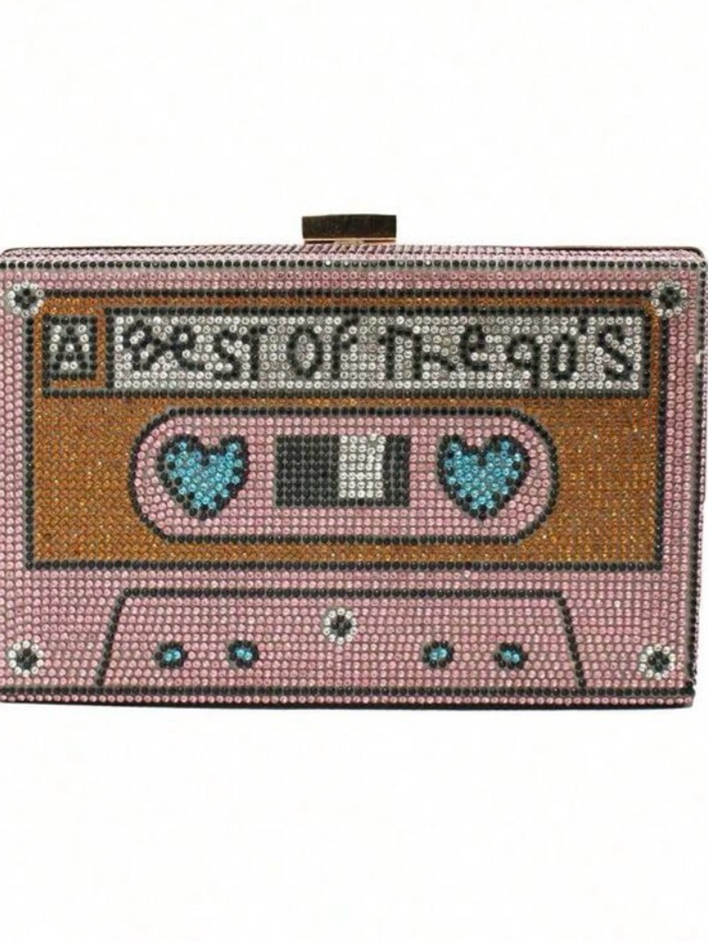 Retro Pink Cassette Crystal Embellished Clutch